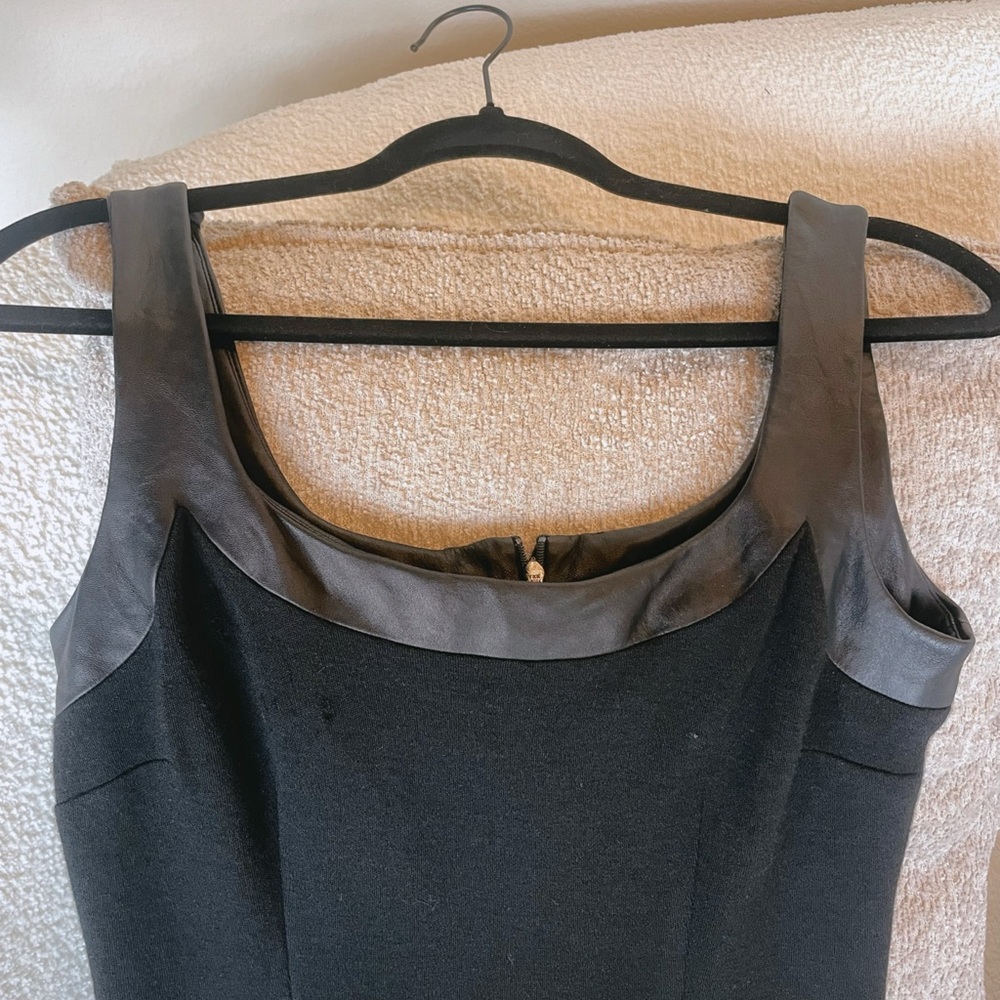 David Rodriguez Black Sleeveless Mini Dress with Leather Trim
